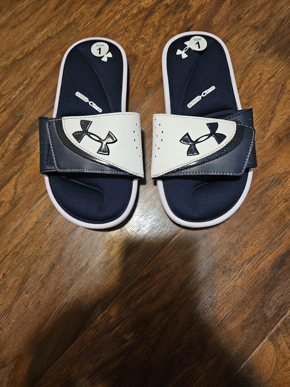 Under Armour Kids Navy and White Slide Sandals with Logo Strap